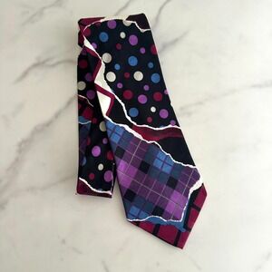 Vintage Enzo Brunatti 100% Silk Tie Multicolor Abstract Print Italy 1990s